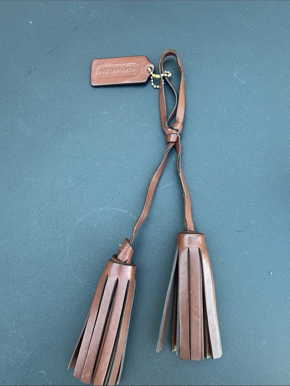Vintage Y2K Coach Legacy Brown Leather Double Tassel Bag Charm with Logo Tag